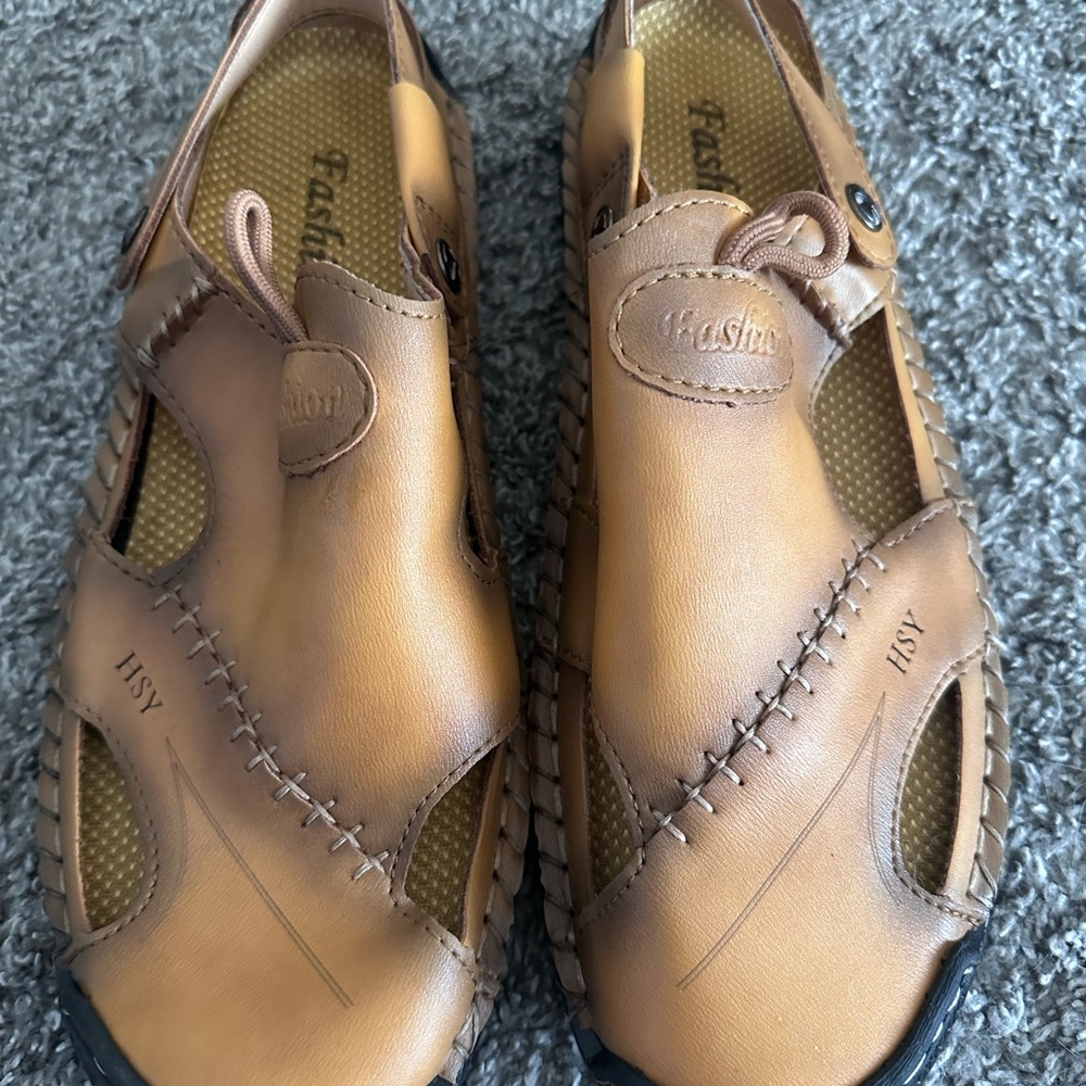 HSY Men's Casual Leather Sandals - Tan SZ 10